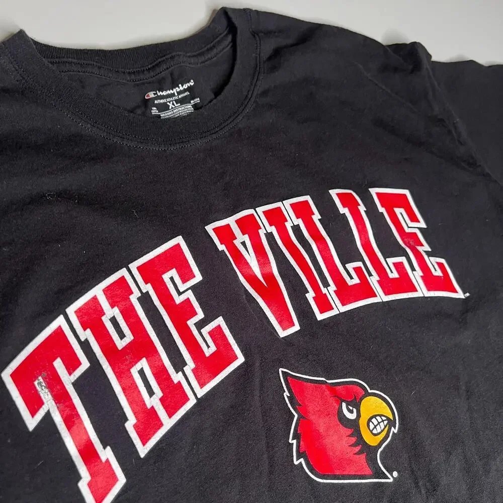 Champion Louisville Cardinals “The Ville” Black Graphic T-Shirt XL 100% Cotton - Picture 4 of 4